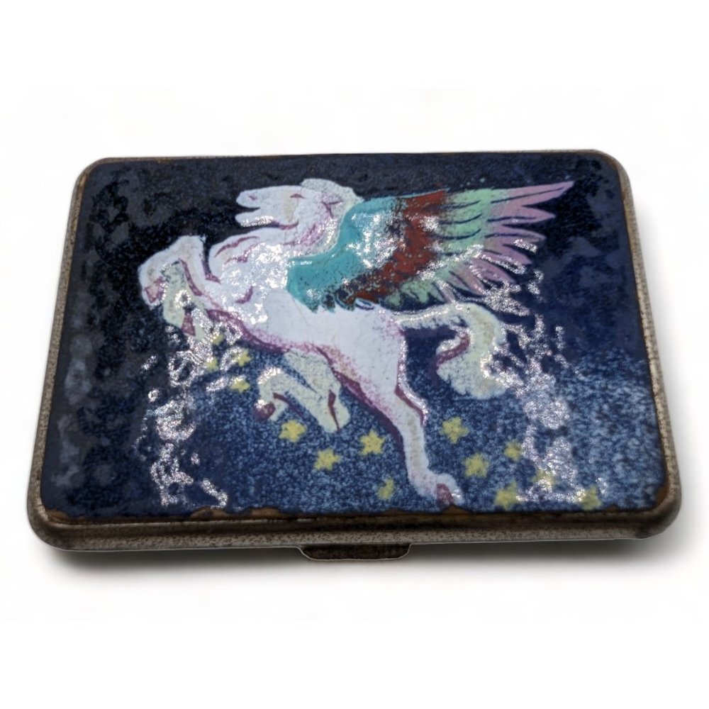 VINTAGE LIMOGES LIMITED PEGASUS CIGARETTE BOX CARD CASE ENAMEL SANTA MONICA